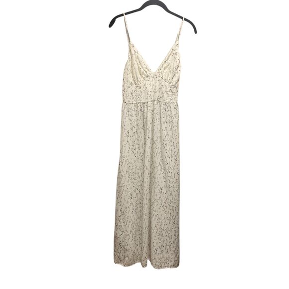 H&M Womens White Linen Blend Strappy Meadow Floral Cottagecore Maxi Dress M Boho - Picture 1 of 8